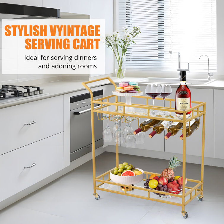 Mercer41 Vaide Bar Cart, with 2 Level Storage Rack with Rolling Bar